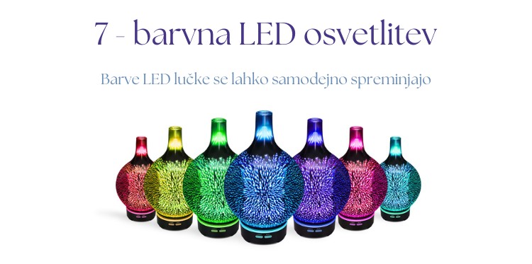 Difuzor Flora z LED osvetlitvijo v 7 barvah, ki se samodejno spreminjajo