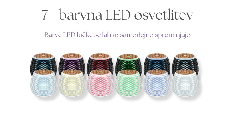 Difuzor Vesta z 7-barvno LED osvetlitvijo, ki samodejno spreminja barve